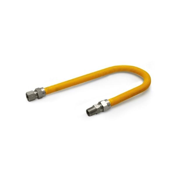 Flextron Gas Line Hose 5/8'' O.D.x18'' Len 1/2" FIPxMIP Fittings Yellow Coated Stainless Steel Flexible FTGC-YC12-18C - main